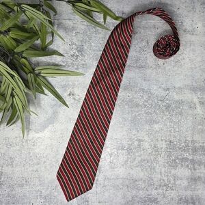 Brooks Brothers | Classic Dark Red Navy Gold Diagonal Striped Mens All Silk Tie